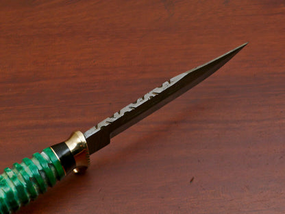 9 Inch Custom Damascus Hunting Knife with Camel Bone and Pakka Wood Handle and Brass Guard