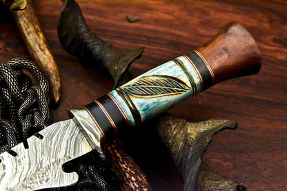 15" Damascus Bowie Knife | Farms Camel Bone Handle