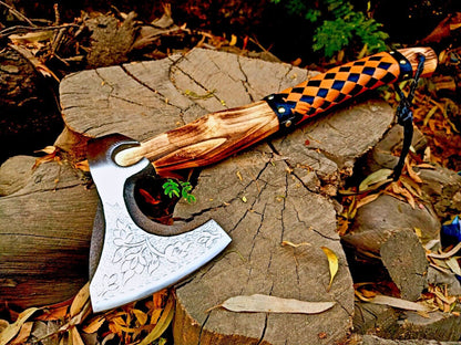 Handmade High Carbon Steel Vikings Hatchet | Blade Axe with Leather Wrap
