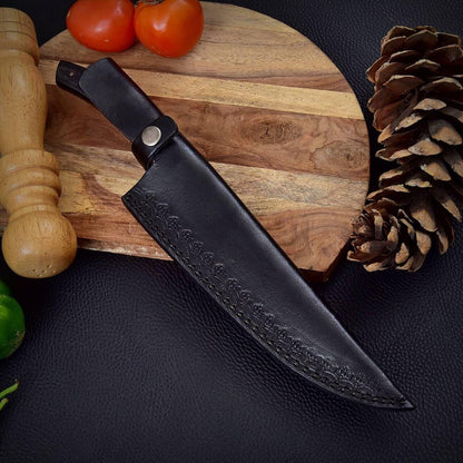 14 Inch Custom Handmade Damascus Steel Chef Kitchen Knife with Leather Sheath