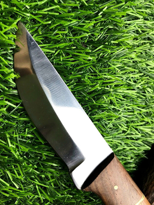 9" Forged Stainless Steel Skinner Knife – Hardwood Handle with Belt Leather Sheath