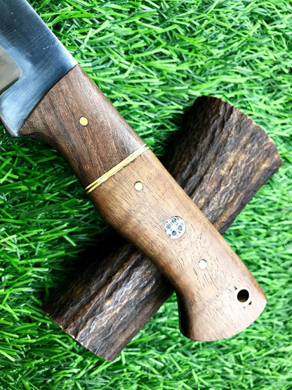 9" Forged Stainless Steel Skinner Knife – Hardwood Handle with Belt Leather Sheath