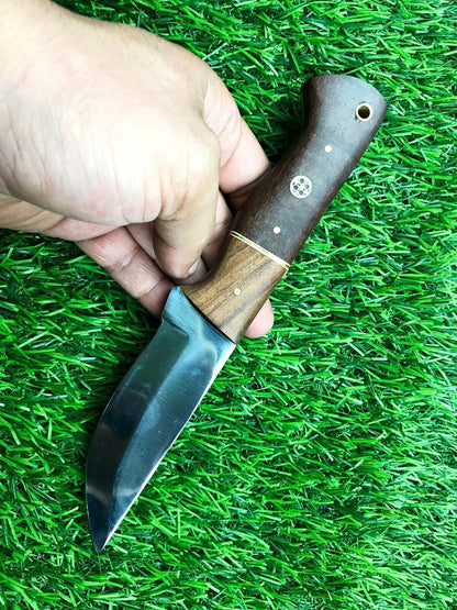 9" Forged Stainless Steel Skinner Knife – Hardwood Handle with Belt Leather Sheath