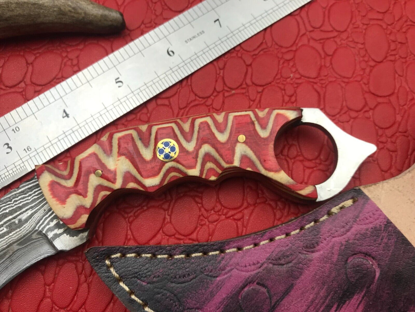Handmade 8" Damascus Karambit Damascus Steel Hunting Knife With Wood Handle