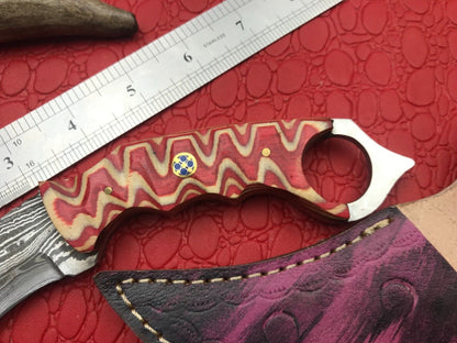 Handmade 8" Damascus Karambit Damascus Steel Hunting Knife With Wood Handle