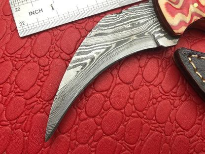 Handmade 8" Damascus Karambit Damascus Steel Hunting Knife With Wood Handle