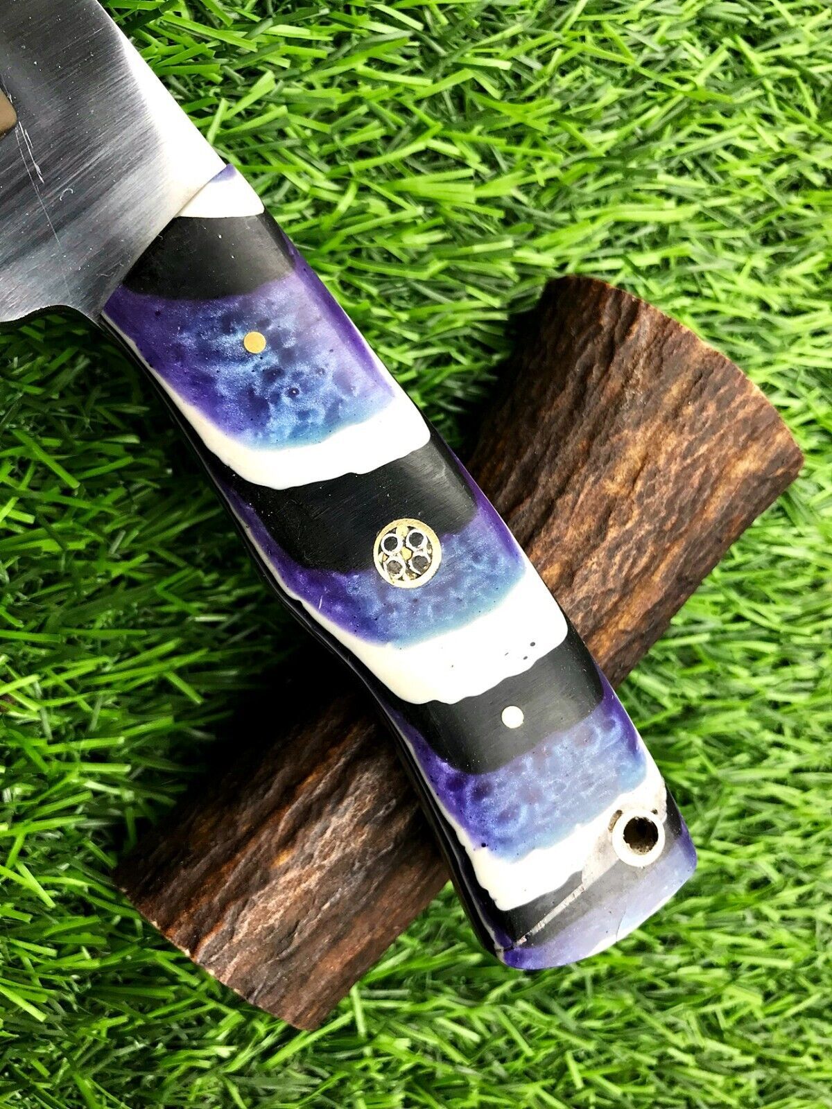 9" Handmade Stainless Steel Skinner Hunting Knife with Resin Handle & Leather Sheath