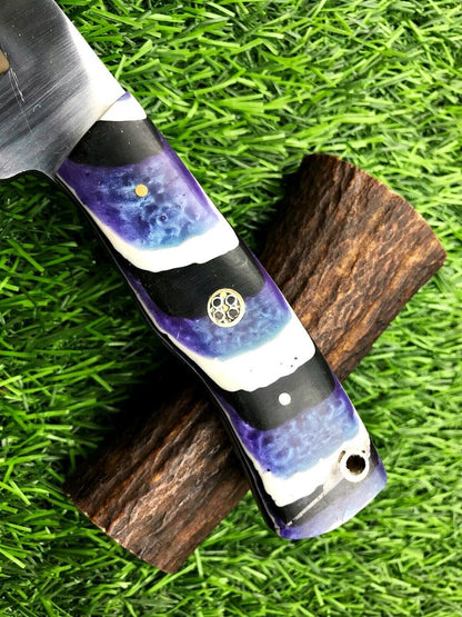 9" Handmade Stainless Steel Skinner Hunting Knife with Resin Handle & Leather Sheath