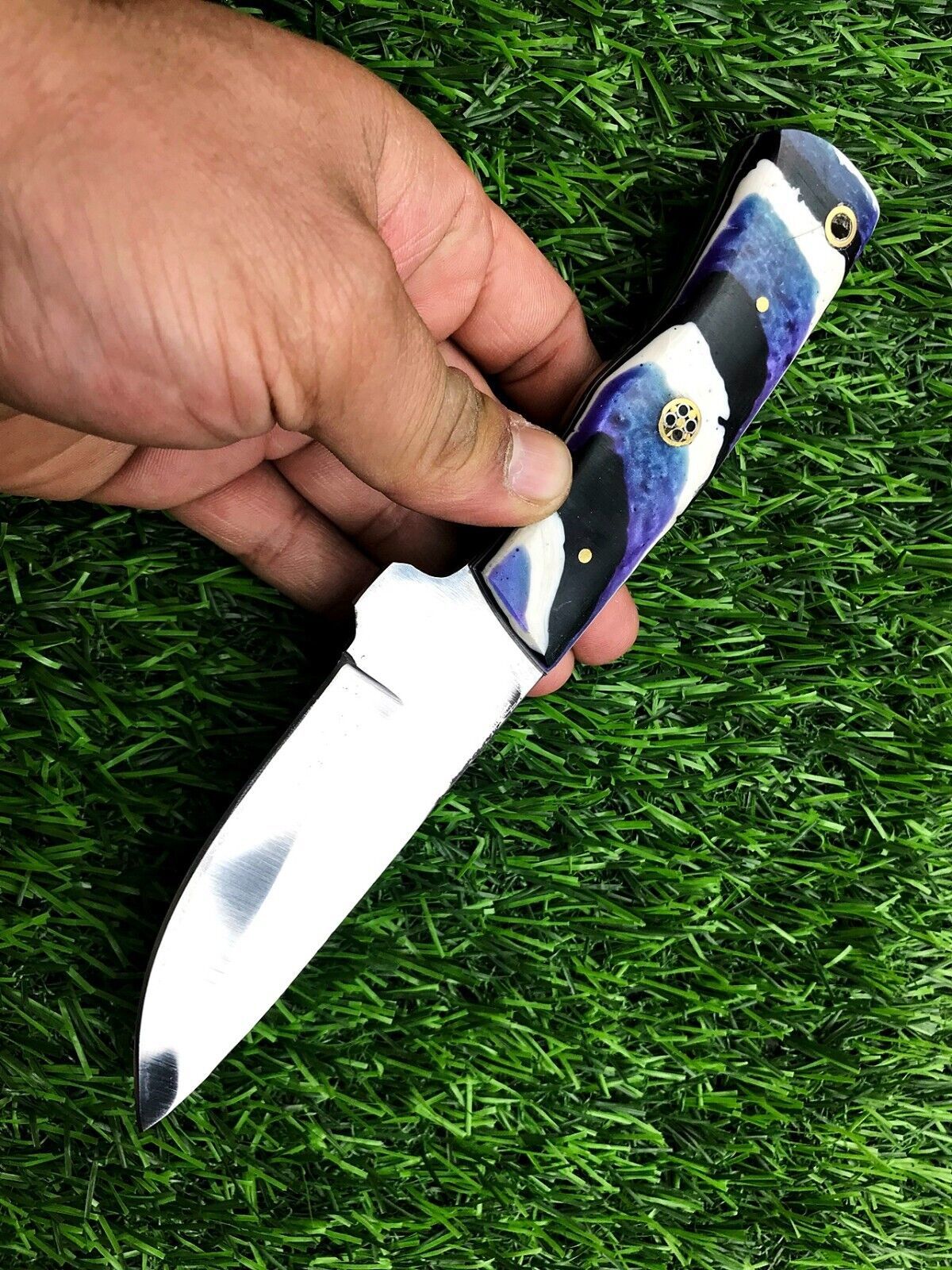 9" Handmade Stainless Steel Skinner Hunting Knife with Resin Handle & Leather Sheath