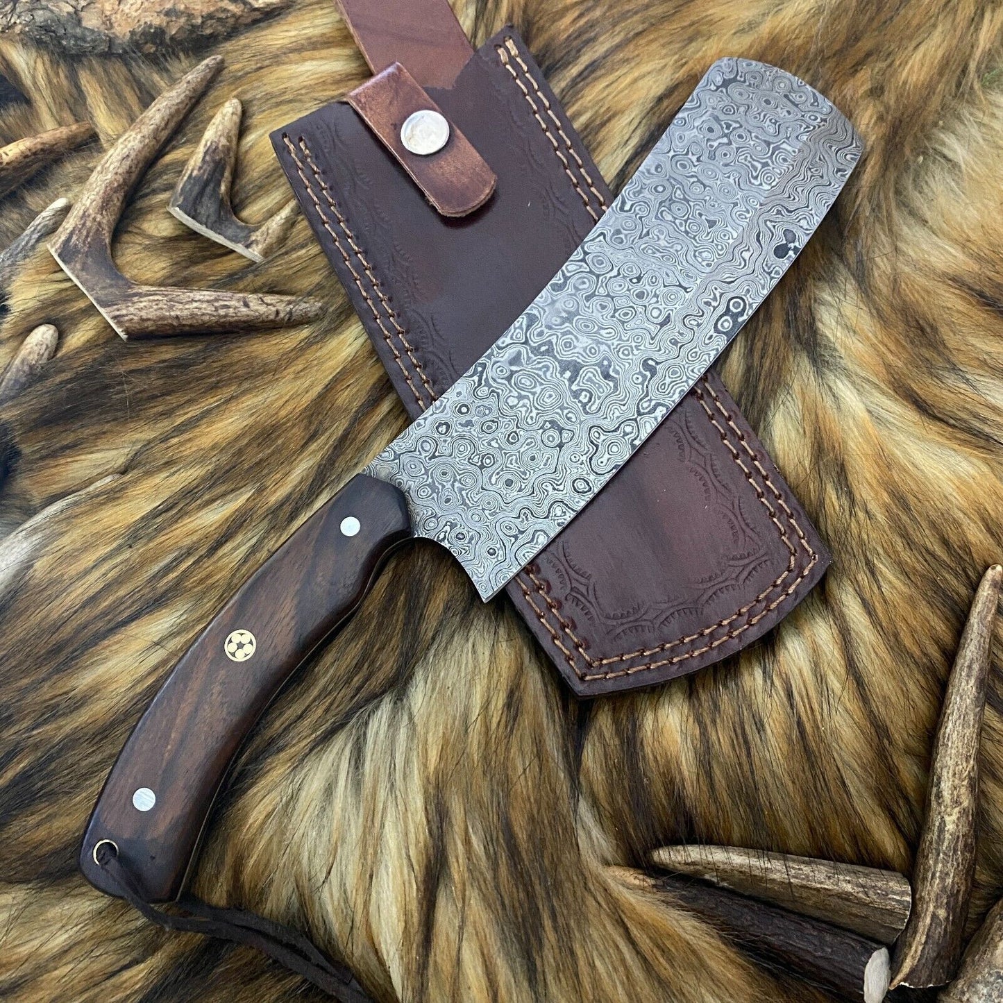 HAND MADE DAMASCUS STEEL CLEAVER CHEF KNIFE WITH WOOD HANDLE