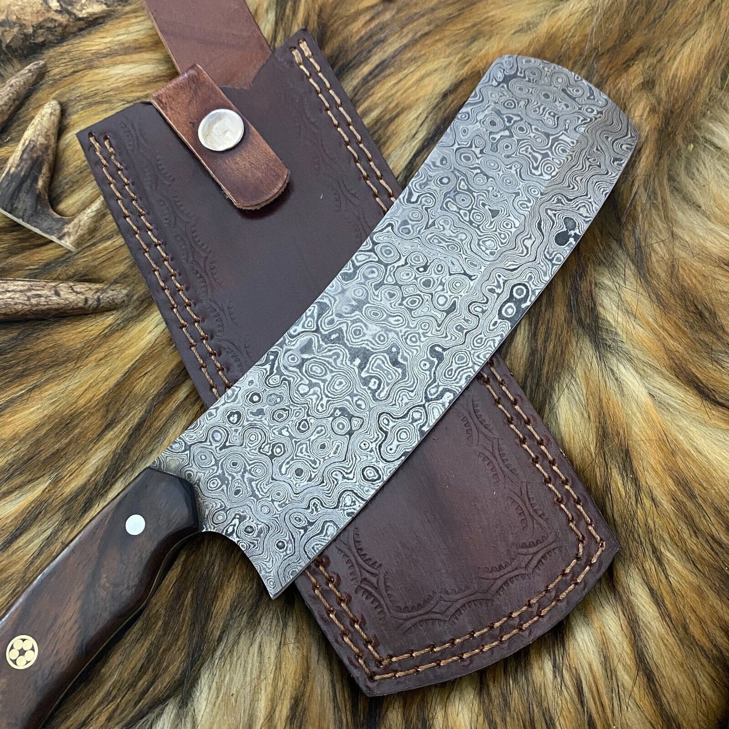 HAND MADE DAMASCUS STEEL CLEAVER CHEF KNIFE WITH WOOD HANDLE