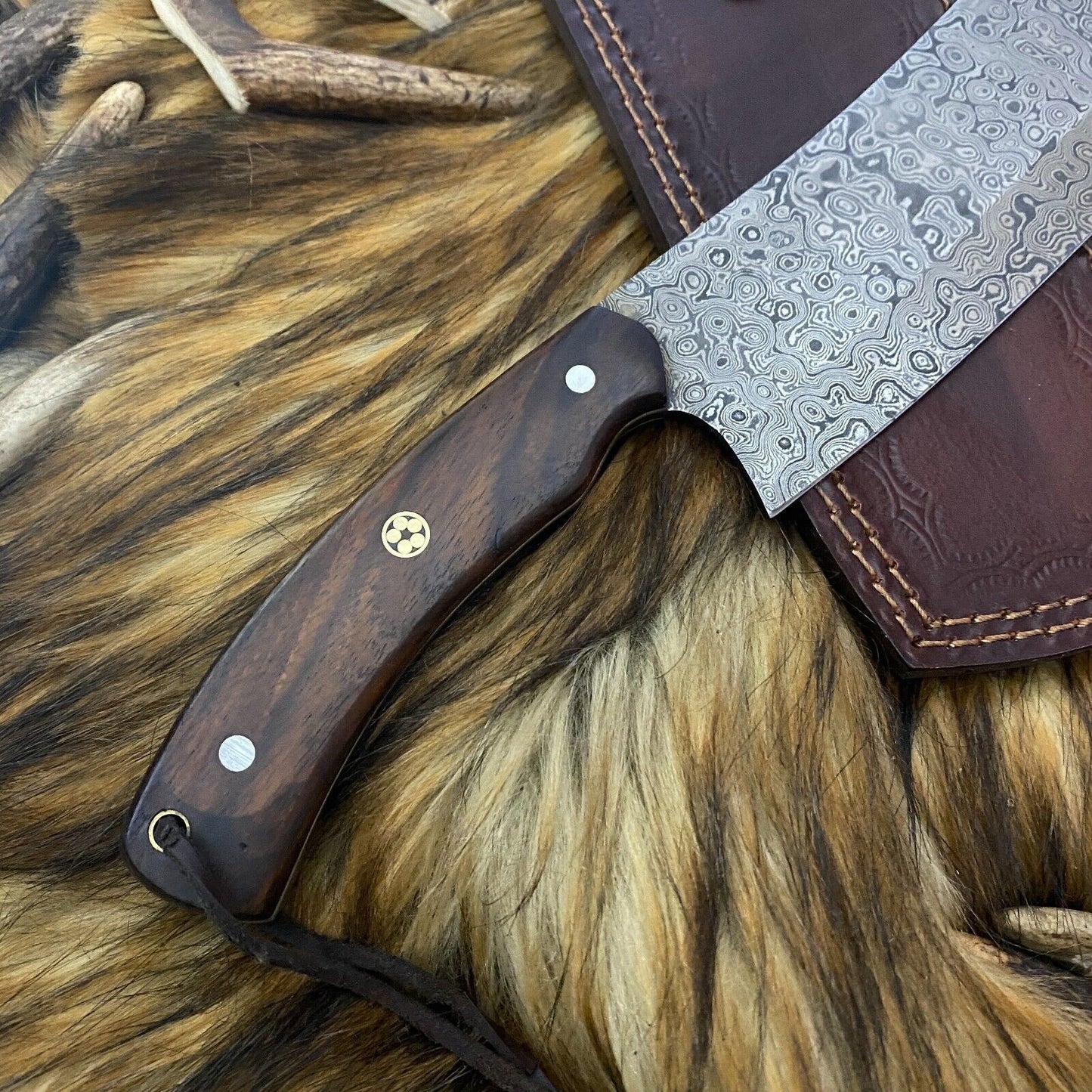 HAND MADE DAMASCUS STEEL CLEAVER CHEF KNIFE WITH WOOD HANDLE