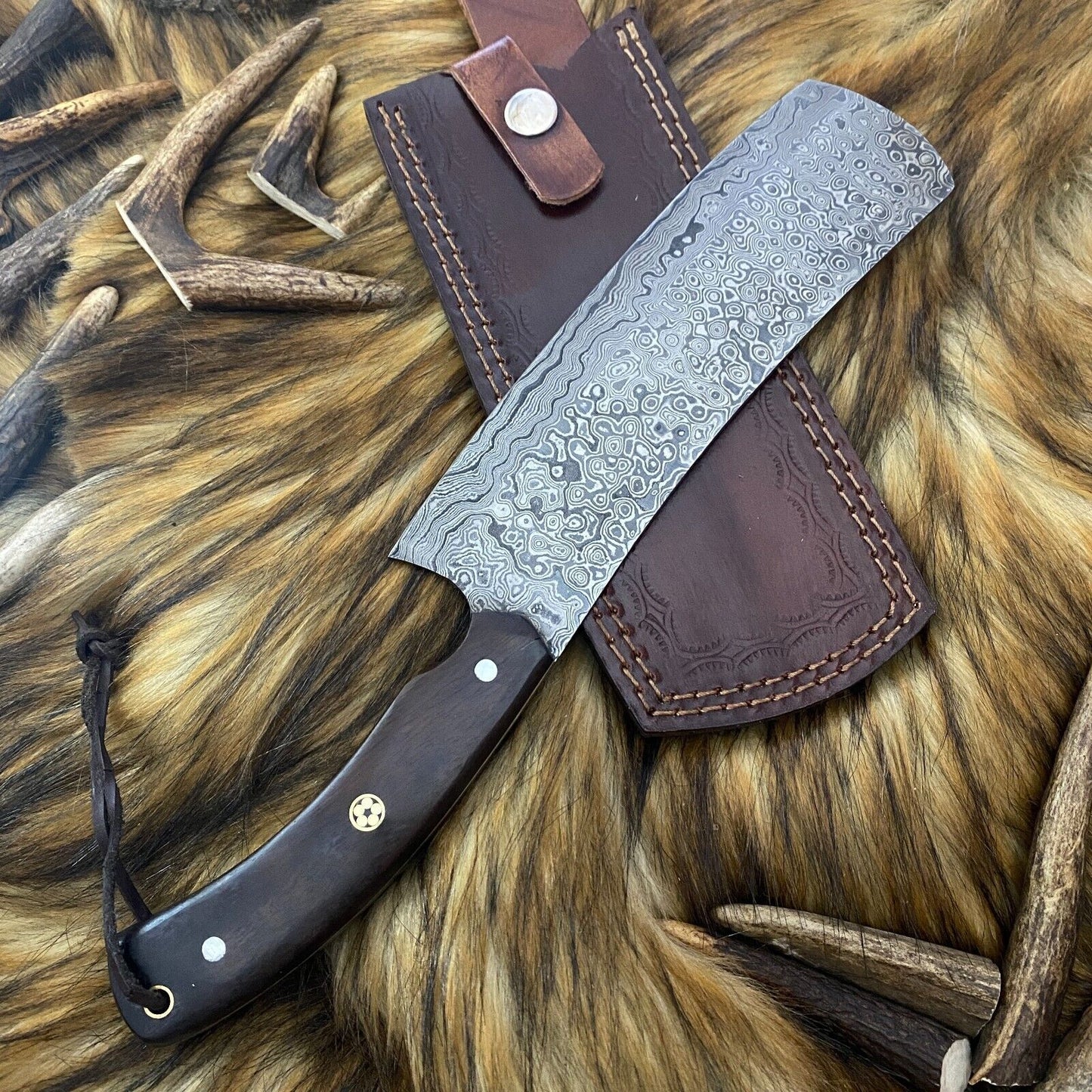 HAND MADE DAMASCUS STEEL CLEAVER CHEF KNIFE WITH WOOD HANDLE