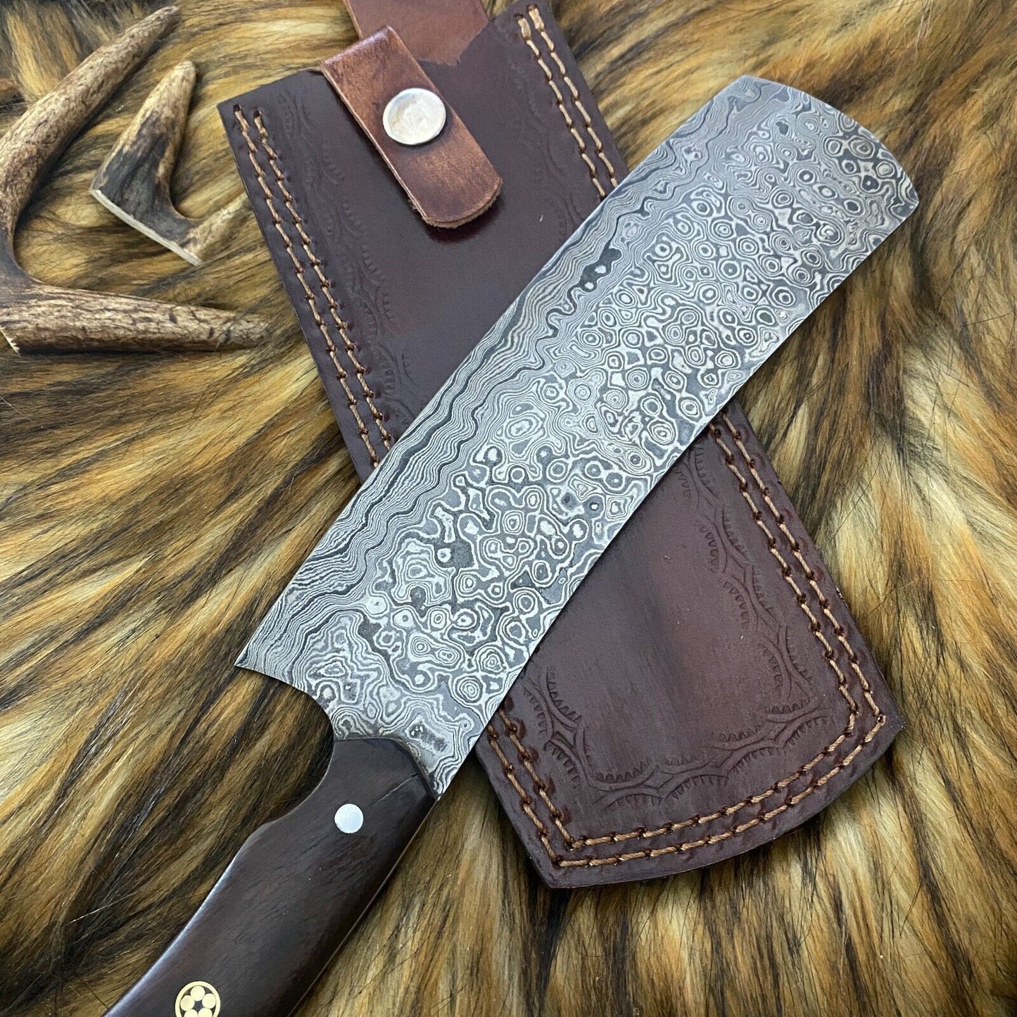 HAND MADE DAMASCUS STEEL CLEAVER CHEF KNIFE WITH WOOD HANDLE