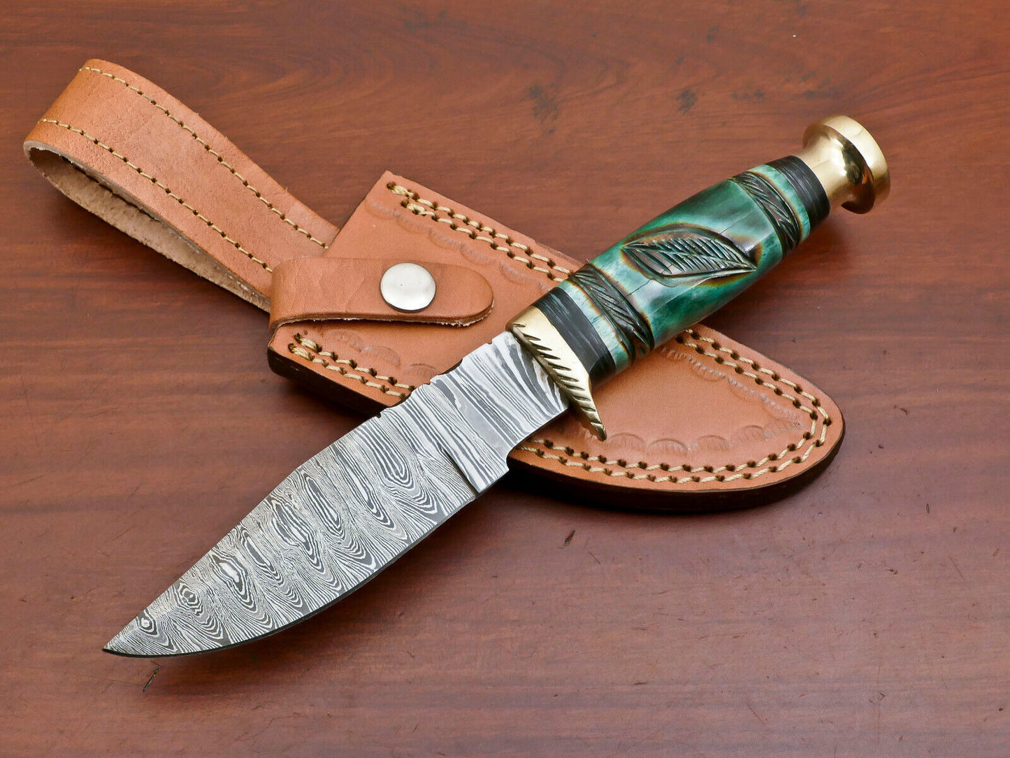 Hand Forged Damascus Steel Hunting Knife with Camel Bone and Pakka Wood Handle