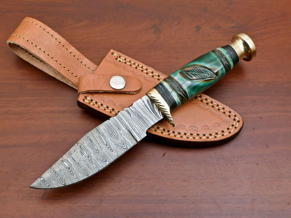 Hand Forged Damascus Steel Hunting Knife with Camel Bone and Pakka Wood Handle