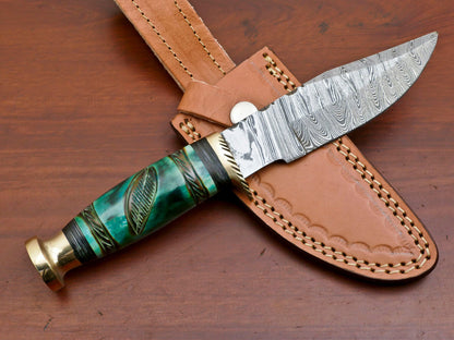 Hand Forged Damascus Steel Hunting Knife with Camel Bone and Pakka Wood Handle