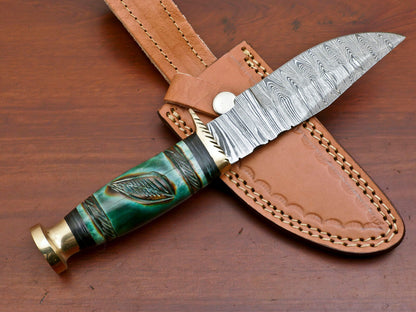 Hand Forged Damascus Steel Hunting Knife with Camel Bone and Pakka Wood Handle