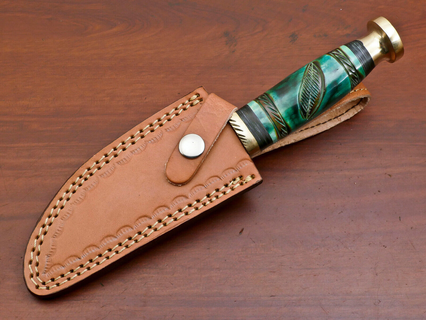 Hand Forged Damascus Steel Hunting Knife with Camel Bone and Pakka Wood Handle