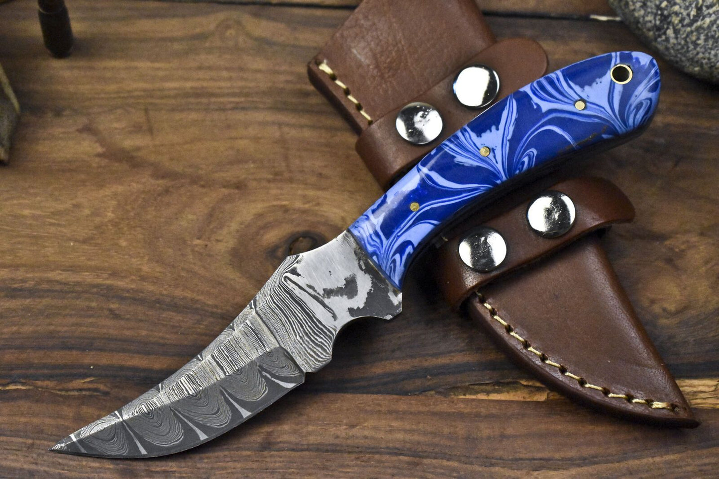 Custom Twist Damascus Skinner Knife with Micarta Handle – 8" Handmade Fishing & Hunting Knife