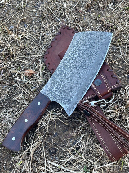 Damascus Chef Cleaver – Handmade Damascus Knife for Kitchen and Outdoor Use