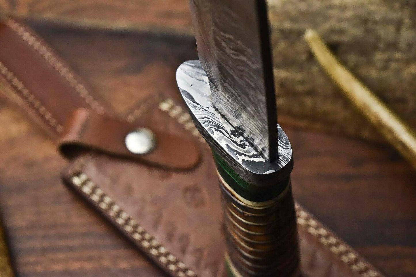 Heritage Forge 12.5" Custom Damascus Steel Bowie Knife with Camel Bone Handle