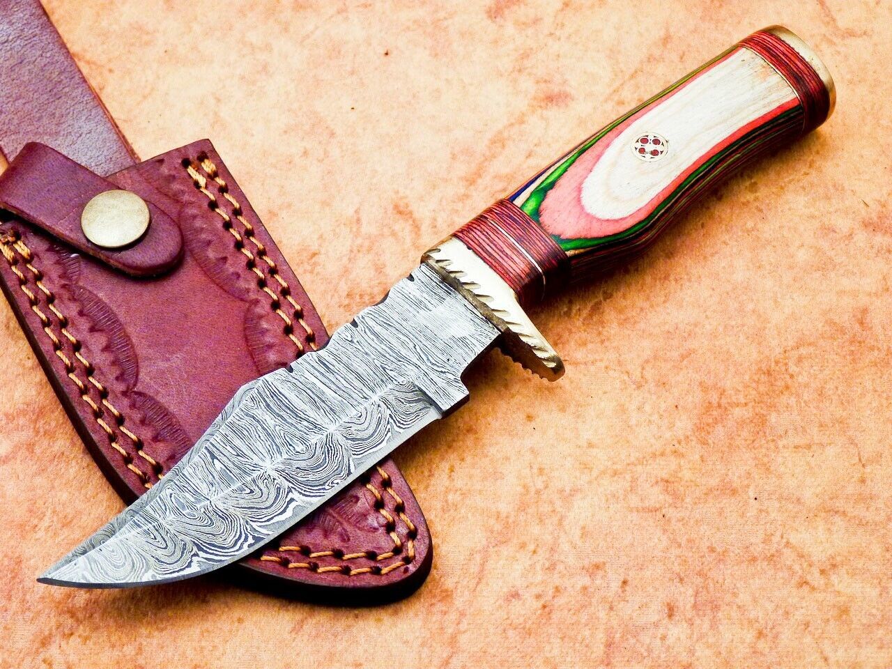 8 Inch Handmade Damascus Steel Hunting Knife with Hard Wood Handle