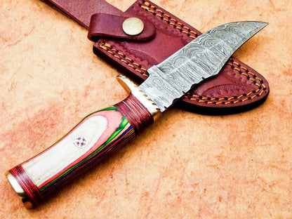 8 Inch Handmade Damascus Steel Hunting Knife with Hard Wood Handle