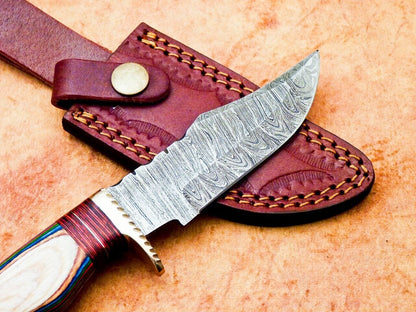 8 Inch Handmade Damascus Steel Hunting Knife with Hard Wood Handle