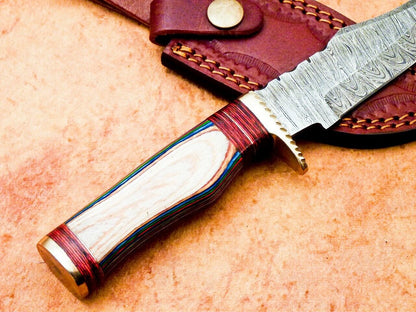 8 Inch Handmade Damascus Steel Hunting Knife with Hard Wood Handle