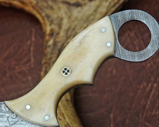 10" Custom Handmade Damascus Karambit Knife Full Tang Best Karambit With Bone Handle