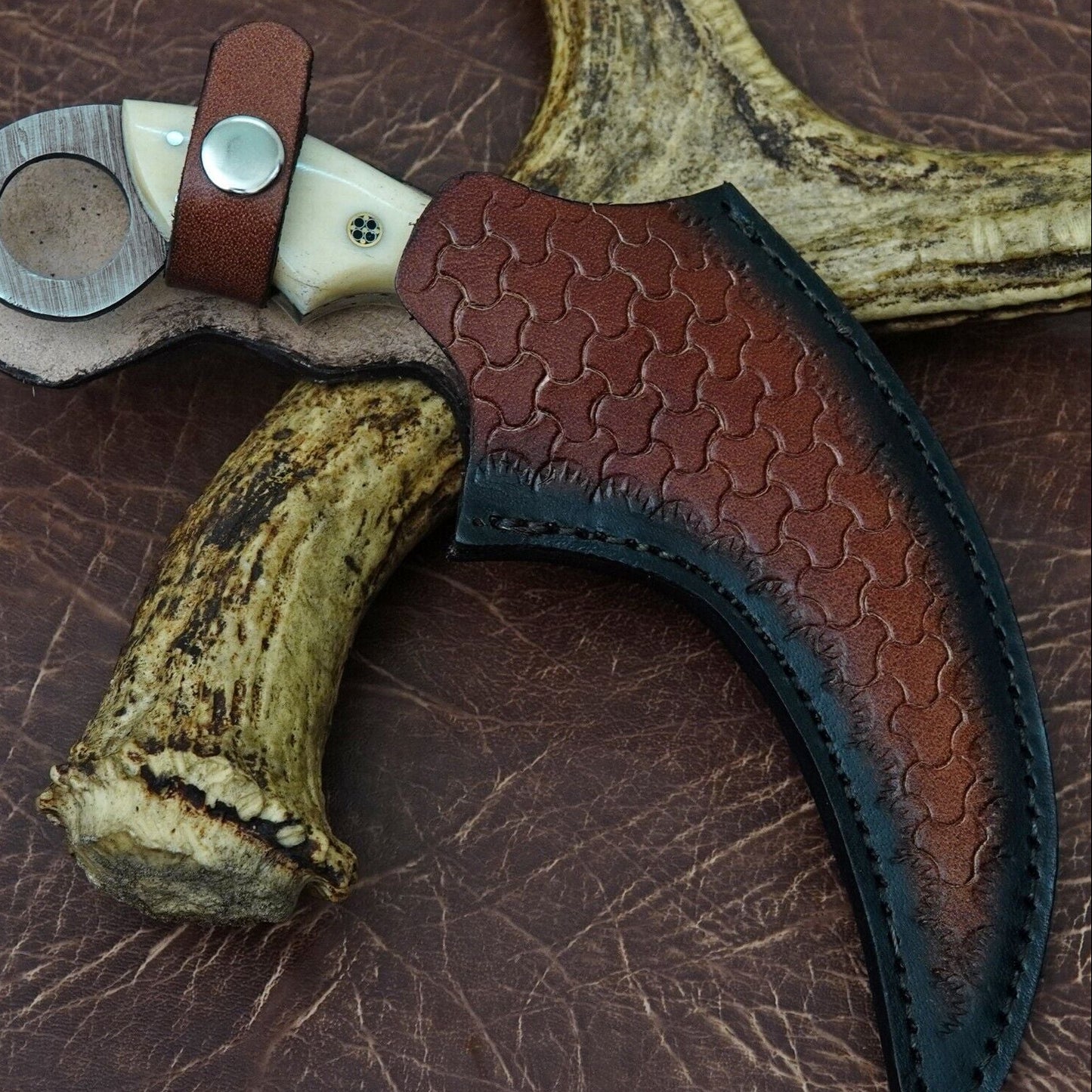 10" Custom Handmade Damascus Karambit Knife Full Tang Best Karambit With Bone Handle