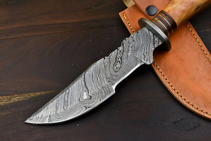 13" Handmade Damascus Steel Tanto Bowie Knife with Camel Bone Handle