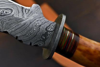 13" Handmade Damascus Steel Tanto Bowie Knife with Camel Bone Handle