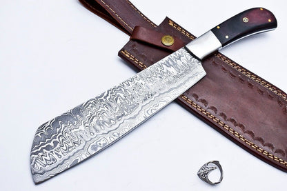 CUSTOM HANDMADE DAMASCUS HUNTING CHEF KNIFE MICARTA HANDLE