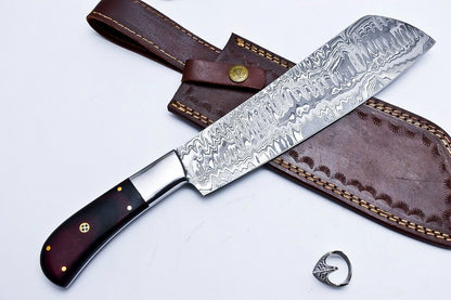 CUSTOM HANDMADE DAMASCUS HUNTING CHEF KNIFE MICARTA HANDLE