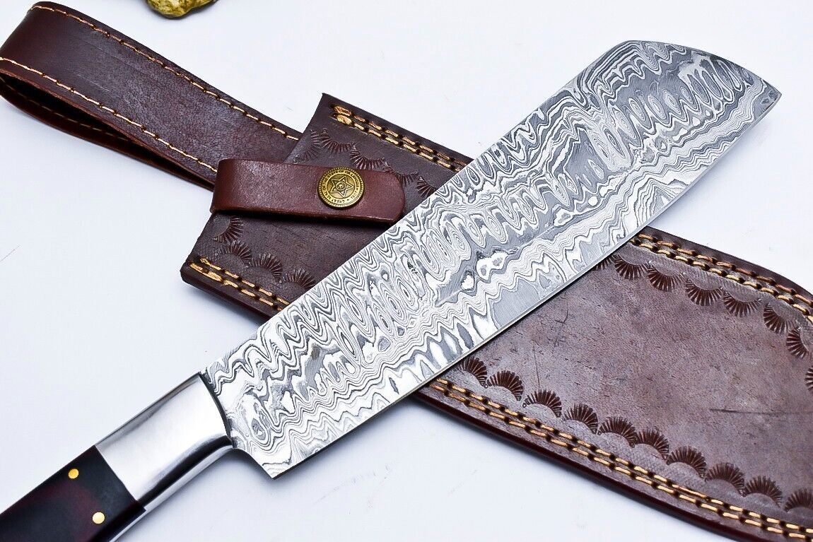 CUSTOM HANDMADE DAMASCUS HUNTING CHEF KNIFE MICARTA HANDLE