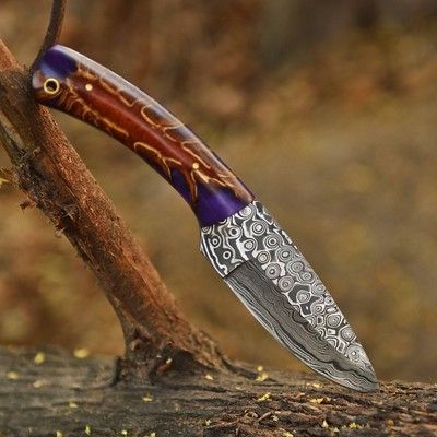 Handmade Damascus Steel Fixed Blade Hunting Knife – Tactical Skinner Knife with PineCone Handle & Rain Pattern Blade