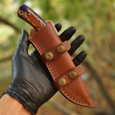 Handmade Damascus Steel Fixed Blade Hunting Knife – Tactical Skinner Knife with PineCone Handle & Rain Pattern Blade