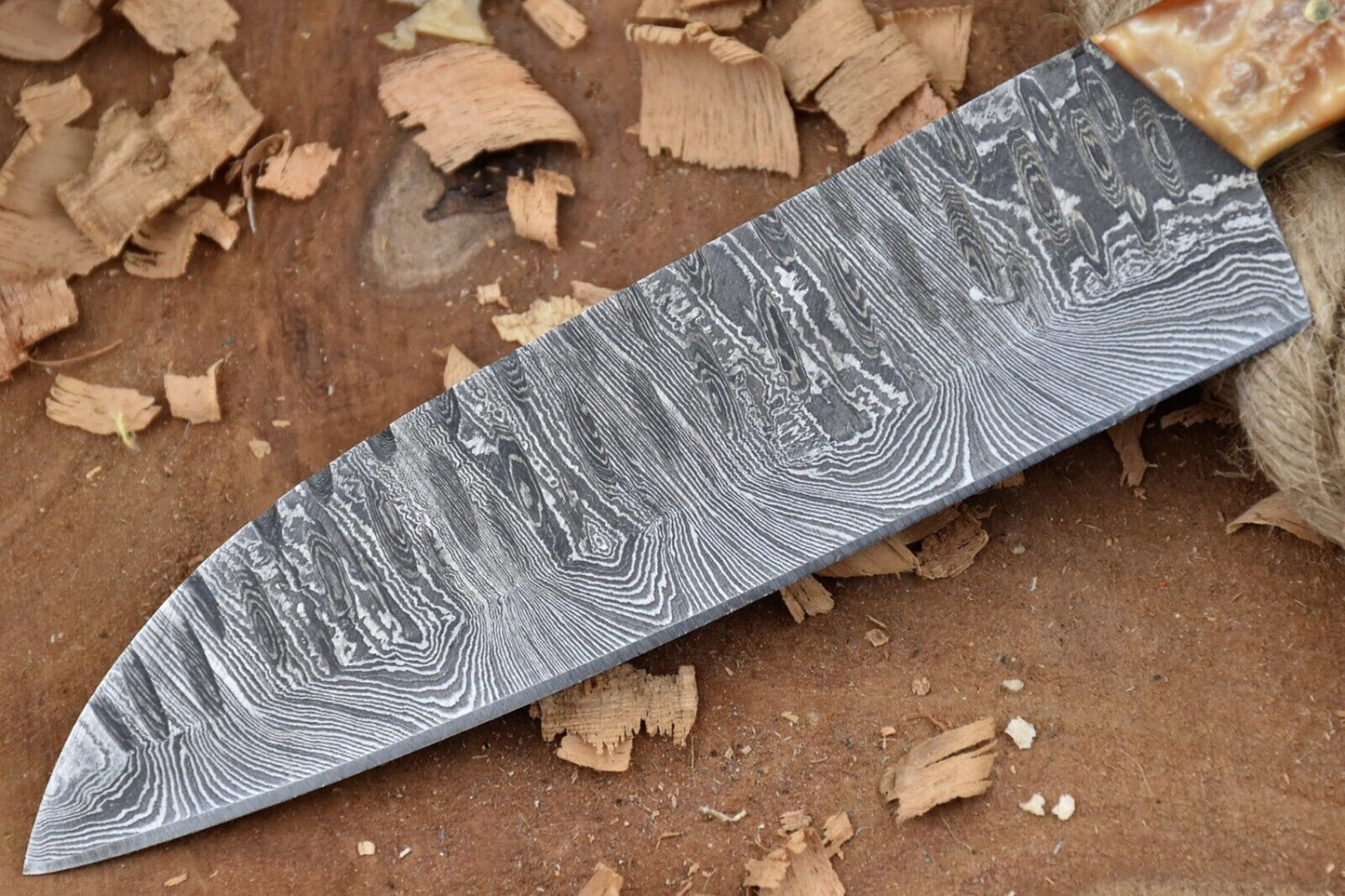 Custom Handmade Damascus Steel Chef Knife with Resin Handle & Leather Sheath