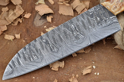 Custom Handmade Damascus Steel Chef Knife with Resin Handle & Leather Sheath