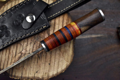 8.0 in Twist Damascus Skinner Knife Mixed Material Handle Survival Hunting