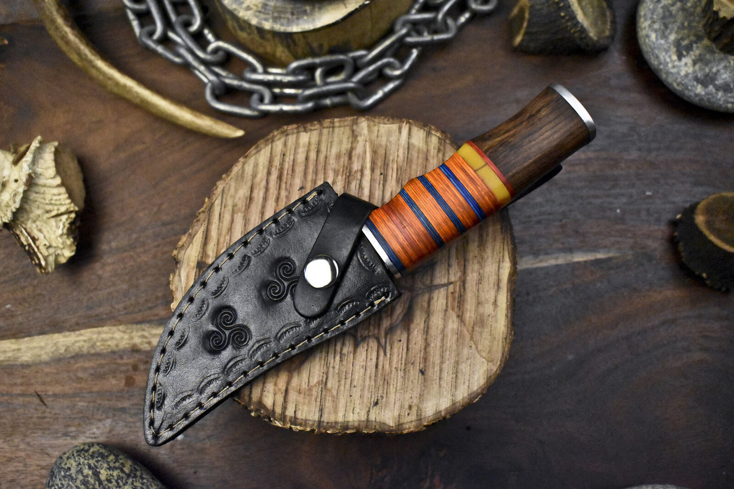 8.0 in Twist Damascus Skinner Knife Mixed Material Handle Survival Hunting