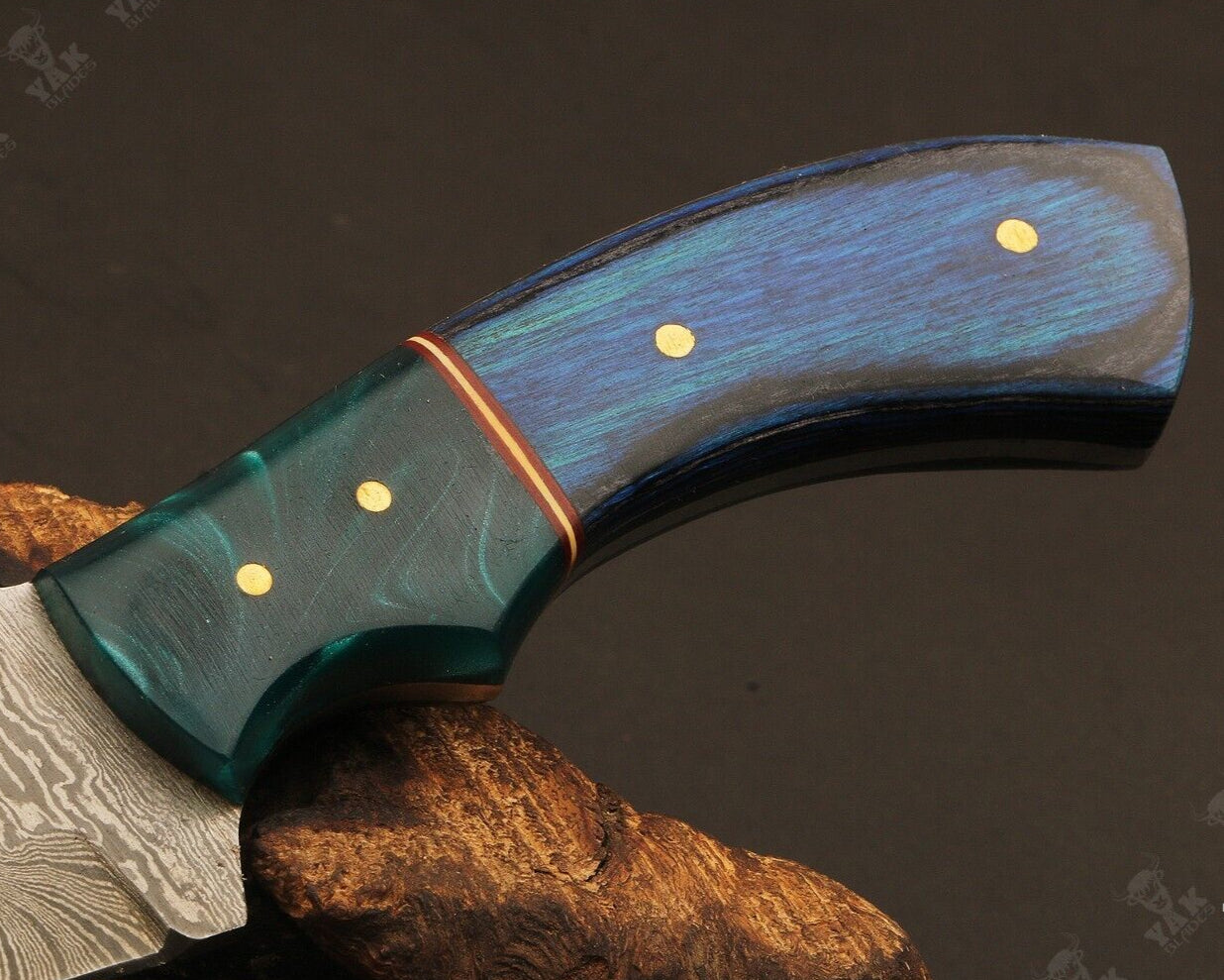 Heritage Forge 9" Ladder Damascus Steel Tracker Knife with Camel Bone and Wood Handle