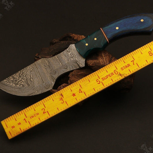 Heritage Forge 9" Ladder Damascus Steel Tracker Knife with Camel Bone and Wood Handle