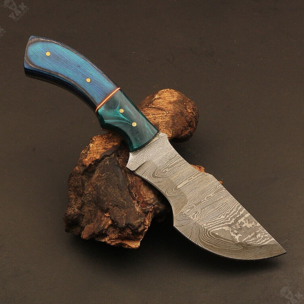 Heritage Forge 9" Ladder Damascus Steel Tracker Knife with Camel Bone and Wood Handle