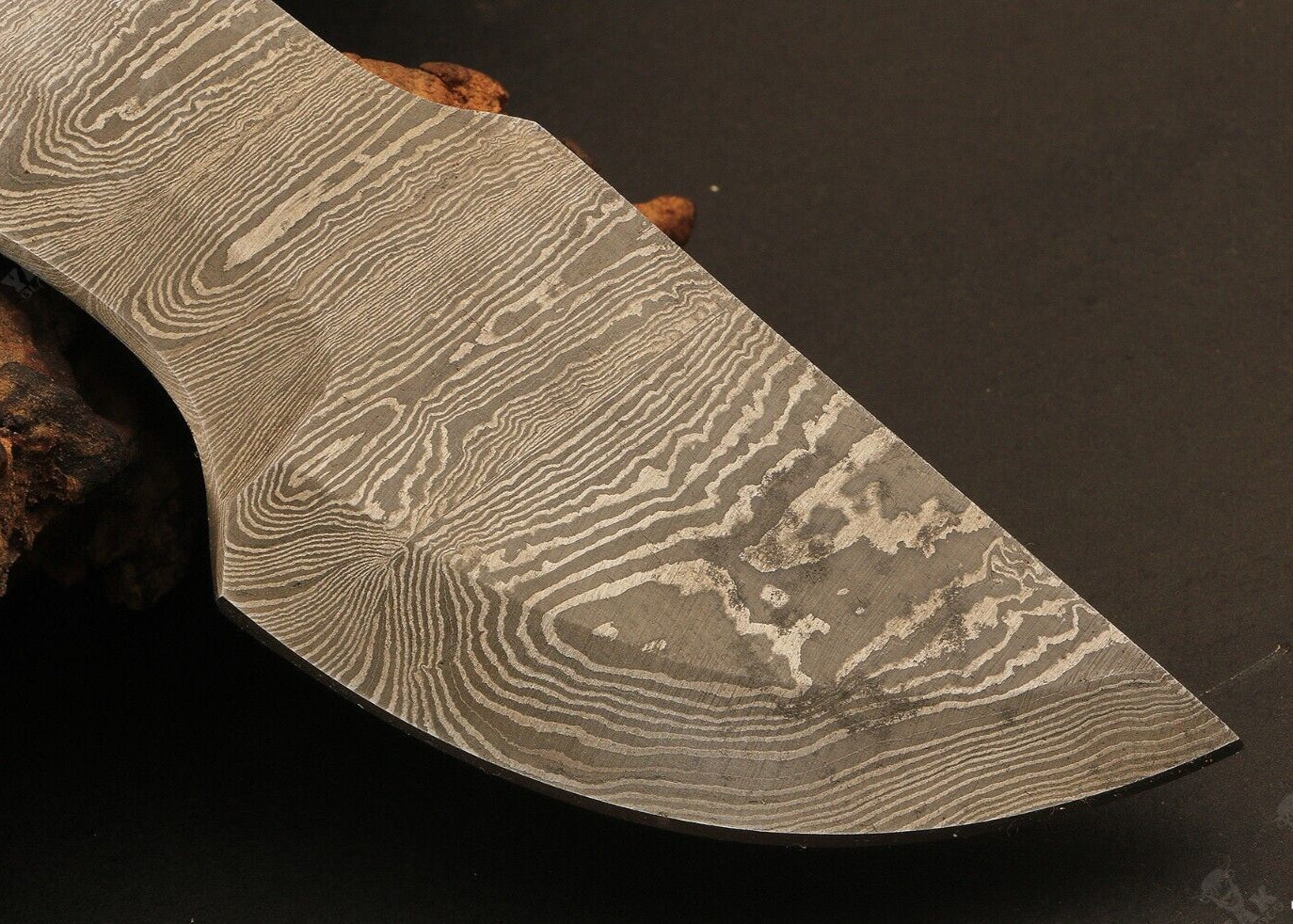 Heritage Forge 9" Ladder Damascus Steel Tracker Knife with Camel Bone and Wood Handle