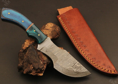 Heritage Forge 9" Ladder Damascus Steel Tracker Knife with Camel Bone and Wood Handle
