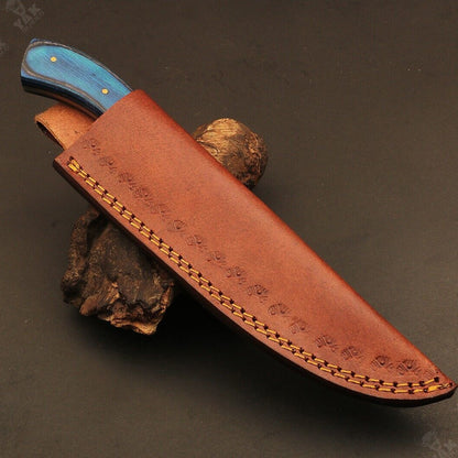 Heritage Forge 9" Ladder Damascus Steel Tracker Knife with Camel Bone and Wood Handle
