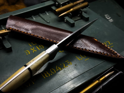 Handmade Damascus Steel Hunting Kitchen Chef Knife – Bone Handle with Leather Sheath